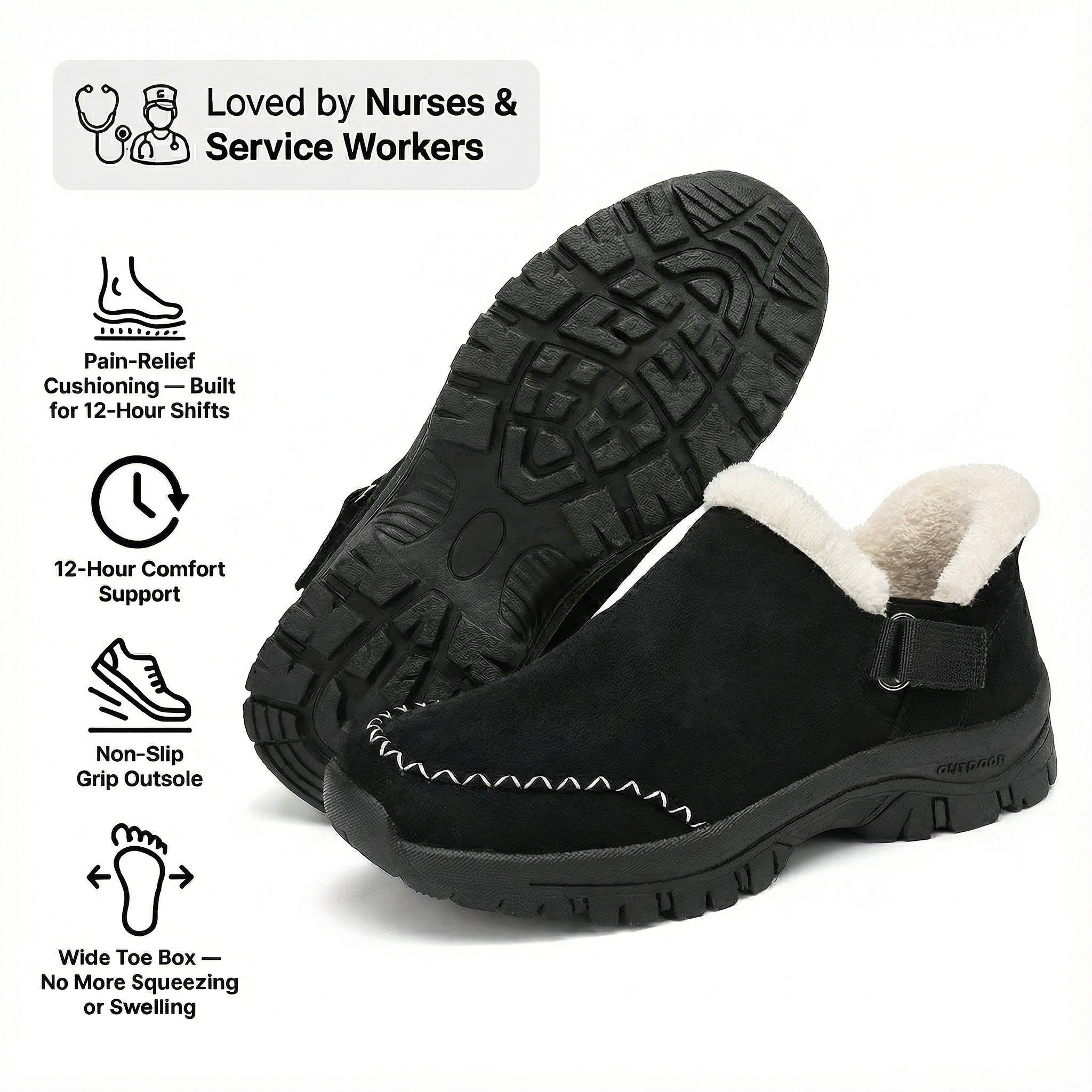 NursePro™ 12-Hour Shift Clogs — Plantar Fasciitis & Heel Relief for Back Pain, Bunions & Wide Feet
